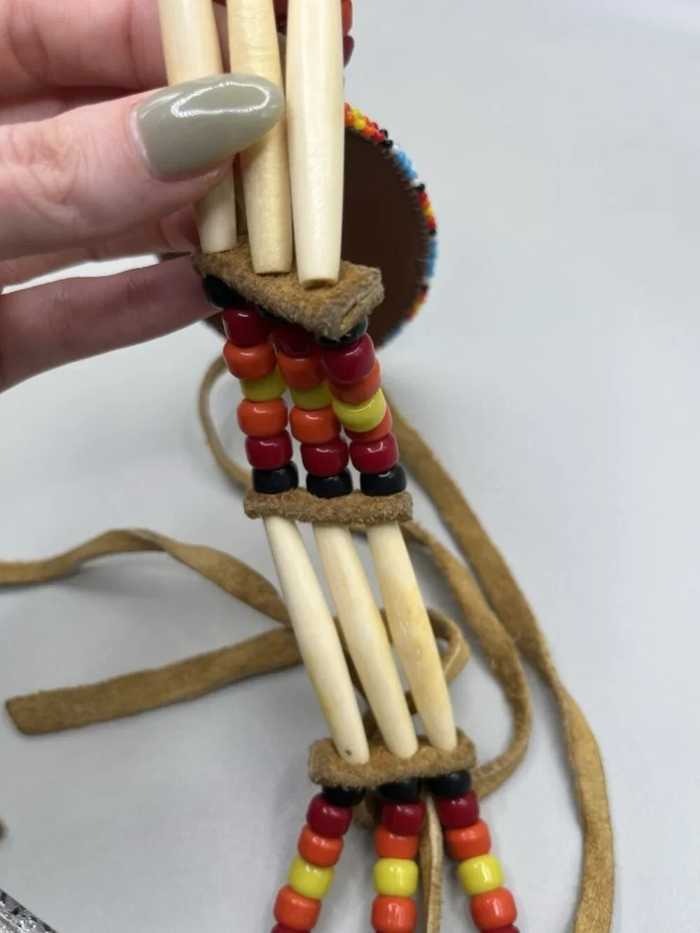 Vintage Plains Style Beaded Leather Necklace Hair Pipe Bone Beads southwestern